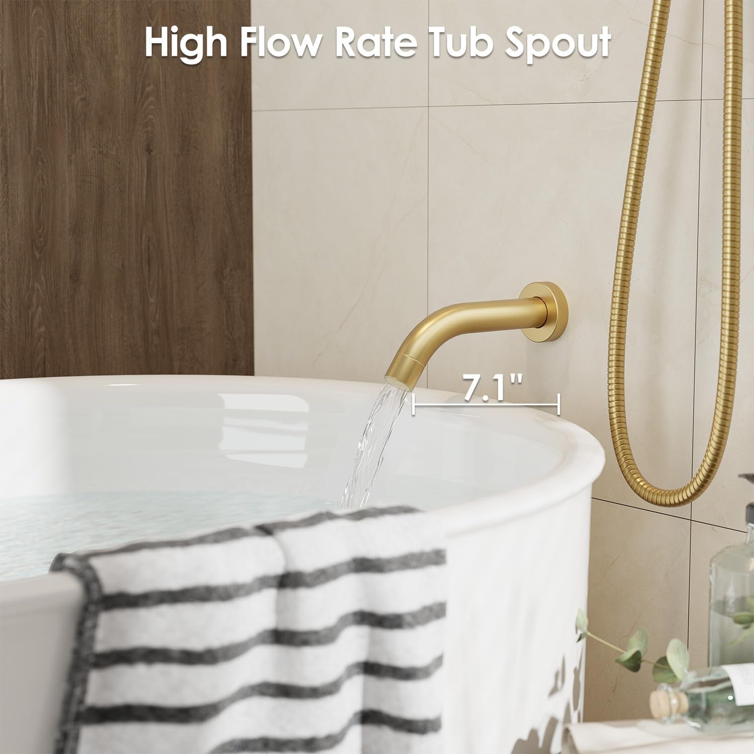 Brushed Gold Bathtub Shower Faucet Set with Tub Spout, 10 Inch Wall Mounted High Pressure Rainfall Shower Head with Handheld Combo, 3-Way Diverter Valve Complete Bathroom Shower Fixtures